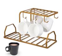 Healeved Mug Holder Organizer with Hook and Flat Wide Metal Base Brown Stable Placement for Kitchen Countertop Coffee Mug Storage