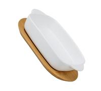 Healeved Multi-Function Ceramic Storage Tray with Double Handles and Wood Lid, Easy to Clean Baking and Roasting Tray for Home Kitchen Use, Simple and Elegant Design