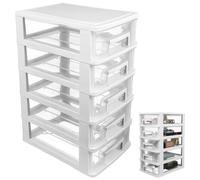 Healeved Multifunctional 5-Layer Plastic Storage Drawer Unit - Clear & White Desktop Organizer for Office, Crafts, and Household Items, 21.1 X 15.2 X 31.4 Cm