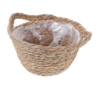 Healeved Multipurpose Handmade Woven Linen Flowerpot Basket with Double Handles and Inner Plastic Film, Leak-proof Storage Container for Potted Plants and Flowers in Living Room Or Office,