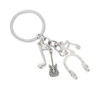 Healeved Musical Metal Key Guitar and Music Note Design Keychain Pendant Comfortable Hand Feel Silver Colour for Bag and Key Decoration