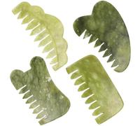 Healeved Natural Jade Massage Comb Set 4 Pieces for Face and Body Gua Sha Scraping Therapy Scalp Massager Handheld Relaxation Tool for Wellness and Hair Care