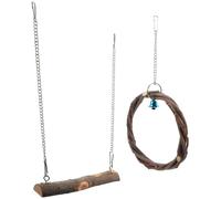 Healeved Natural Wood Bird Swing 2pcs with Hanging Hook and Bell, Braided Ring Shape for Pet Birds and Anchovy to Intelligence and Coordination in Cage