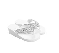 Healeved Non-slip Pearl Diamond Beach Flops Women S Wedge Sandals Summer Outdoor Shoes Comfortable Slope Anti-skid Sole White