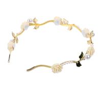 Healeved Pearl Flower Headband White Rose Headpiece for Women Bridal Headband for Wedding and Party
