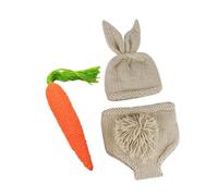 Healeved Photography Costume Newborn Rabbit Outfit Hand Knit Hat Carrot Pants Photo Shoot Props for Shower Birthday Family Photos