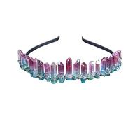 Healeved Pink Green Crystal Crown Hairband for Women Girls Bridal Wedding Hair Accessories Hair Band