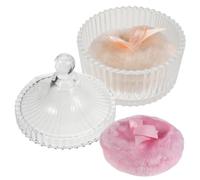 Healeved Plush Powder Puff with Beige and Pink Soft Applicators Gentle Sensitive Skin Reusable Foundation Puff for Face and Body Includes Glass Storage Box with Dust Protection and Cute Bow