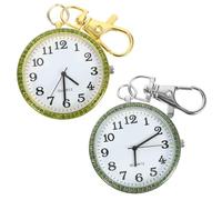 Healeved Pocket Watch Keychain Set 2pcs with Large Number Crystal Dial, Stainless Steel White and Gold, Clip-on Portable Pocket Watch for Children Nurse Use