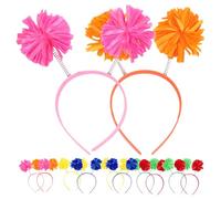 Healeved Pom Pom Headbands Polyester Material Pompom Hair Accessories Comfortable 12pcs Headbands Resistant to Colour Fading Beautiful and Festive for Event and Festival Wear