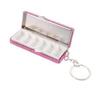 Healeved Portable Aluminum Tablet for Organizer Rose-Colored with Women 6 Compartments, Lightweight Alloy Medicine Case Adorned with Rhinestones, Moisture Proof and Compact Medication Box