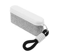 Healeved Portable Pill Box Keychain with 4 Compartments, Rhinestone Accents, White Plastic Material, Multigrid Separation for Medication, Fits in Purse or Pocket, for Daily Use