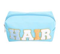 Healeved Portable Pu Makeup Bag with Embroidered Letters, Waterproof Cosmetic Bag for Women, Large Capacity Travel Pouch to Store Vanity Products, for Business Travel and Camping