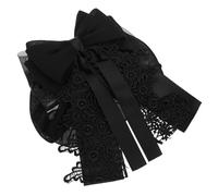 Healeved Professional Black Hair Bun Cover with Bowknot Elastic Mesh Snood Net for Women and Secure Spring Clip Hairnet Handmade Crochet Style Elegant Updo Accessory for Work and Formal