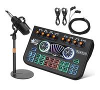 Healeved Professional Live Sound Card and Mini Audio Mixer Microphone Bundle with Plug and Play Compatibility, Metal and Plastic Construction for Podcast Setups and Karaoke Sessions