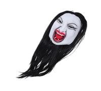 Healeved Realistic Woman Ghost Mask Scary Halloween Creepy Headgear with Long Hair for Adults Lightweight Comfortable Horror Prop for Masquerade Parties Stage Performances