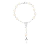 Healeved Religious Cross Bracelet Beaded Jewelry with Hollow Rose Beads Silver Sacred Rosary Wristband for Women and Men Baptism Travel Accessories