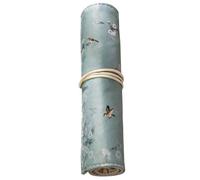 Healeved Retro Blue Pencil Roll Bag Made of Polyester with Beautiful Flowers and Cranes Printing, Easy to Carry Pen Holder and Storing Case for Home Use