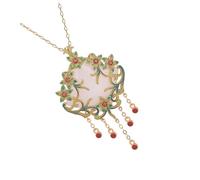 Healeved Retro Enamel Painted Lock Pendant Necklace 24K Gold Plated Synthetic Jade for Women Clavicle Chain Jewelry for Spring Festival Elegant Dress Accessories