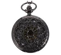 Healeved Retro Pocket Watch Hollow Pocket Watch Chain Mechanical Movement Black Gold Elegant for Occasion