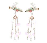 Healeved Retro Tassel Hair Stick Chinese Hairpin for Lady Imitation Jade Flower for Wedding and Party