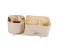 Healeved Rotating Makeup Organizer Multi Compartments Cosmetic Storage Holder for Vanity Cream White Desktop Display for Brushes Lipsticks Eyeliners and Beauty Tools