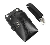 Healeved Scissors Holder Pouch for Business Trips and Outdoor Activities Pu Leather Nylon Black Waist Bag with Belt, Portable Multi-Functional Hairdressing Tool Bag