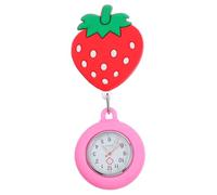 Healeved Silicone Nurse Pocket Watch with Stretchable Band and Luminous Dial Cartoon Strawberry Design Medical Watch for Healthcare Professionals Glass Face for Easy Reading