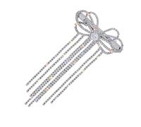 Healeved Silver Bow Hair Clip for Women with Rhinestone Tassel Alloy Material Keeps Bangs off Face and Saves Time from Messy Hair for Everyday Use