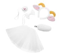 Healeved Soft Plush Lamb Ears Headband and Tail for Comfortable Cartoon Sheep Horns Cosplay Accessory with Bow Tie and White Tulle Skirt for Holiday Parties School Plays and Photo Props