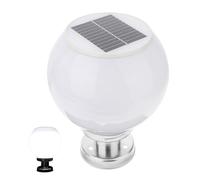 Healeved Solar Landscape Post Light 20cm White LED Globe Pillar Lamp with Base for Outdoor Garden Fence Lighting, Solar-Powered Courtyard Lamp for Villa Yard Pathway Random Color