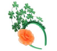Healeved Sparkling Shamrock Headband St Patrick Hairband with Orange Rose Holiday Hair Accessory for Irish Festival Parties Durable Comfortable Festive Headpiece