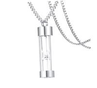 Healeved Stainless Steel Glass Sand Hourglass Urn Necklace Cremation Pendant 60cm Chain Memorial Keepsake for Men and Women