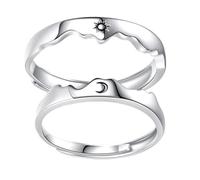 Healeved Sun and Moon Adjustable Couples Rings Set, Open Band Engraved Men and Women Rings for Long-distance Love, Unisex Jewelry for Relationship