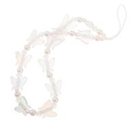 Healeved Sweet Stylish Butterfly Phone Charm Strap with Beaded Faux Pearl Chain Easy to Use Versatile Design Phone Accessories Chain for Handbag