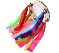 Healeved Thick Ribbon Tambourine Hand Drum with 12 Colored Ribbons 20cm Diameter Percussion Musical Instrument for Stage Performance and Educational Play