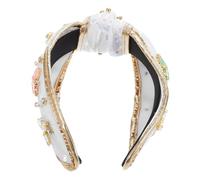 Healeved Thick Wide Knotted Headband for Women with Sparkling Rhinestones and Beaded Embellishments Dressy Hair Accessories for Parties and Weddings Gold Trim