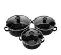 Healeved Three Pieces Enamel Cooking Pots Set Vintage Style Coffee Colour Versatile Easy to Clean Kitchen Pot for Small Families and Chefs