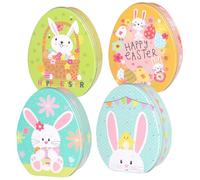 Healeved Tinplate Candy Boxes with Rabbit Pattern 4pcs Easter Egg Shaped Unique Decorative Easter Party Favor Boxes with Fine Workmanship, Assorted Colours for Decoration and Packaging