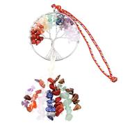 Healeved Tree of Life Chakra Pendant Hanging Ornament 7 Chakra Stones Made of Synthetic Material, Creative Tree Shape for Office and Handbag Stress Relief Decoration