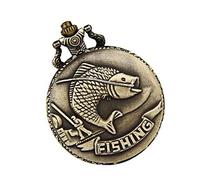 Healeved Vintage Bronze Quartz Carp Relief Pocket Watch with Necklace Pendant for Angling and Everyday Use in Classic Antique Style