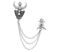 Healeved Vintage Gothic Skull Brooch Pin with Chain Tassel Punk Costume Accessory for Men and Women Retro Pirate Skull Badge for Halloween Party and Formal Suits Jewelry Gift