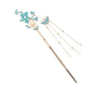 Healeved Vintage Handmade Chinese Hair Pins with Blue Enamel Floral Pattern Durable Shaped Metal Hair Accessories with Tassel for Women Elegant Asian Style for Hanfu and Everyday Wear