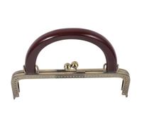 Healeved Vintage Red Embossed Metal Purse Clasp Frame Wooden Handle, U-Shaped Arch Coin Purse Lock for DIY Handbag Making and Clutch Bags, Antique Copper Finish