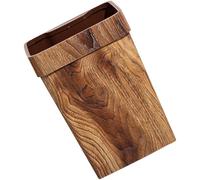 Healeved Vintage Wood Grain Waste Bin 8L Small Plastic Trash Can Recessed Handle for Kitchen Bathroom Home Office Wastebasket