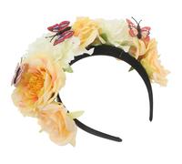 Healeved Vintage Yellow Butterfly Flower Crown Headband with Realistic Polyester Details, Elegant Retro Style Hair Accessory for Celebrations and Special Events