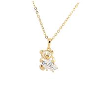 Healeved Womens Micro Inlaid Zircon Little Bear Shape Necklace Simple Fashion Pendant Jewelry for Ladies Golden Color Elegant Neck Decor
