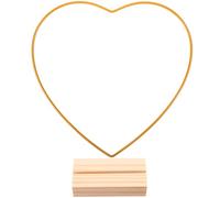 Healeved Wooden Base Metal Floral Hoop Wreath 20Cm Heart Shape 3Mm Gold Desktop Wreath Frame Wedding Table Centerpiece DIY Decoration