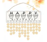 Healeved Wooden Calendar Ornament Birthday Reminder Hanging Decoration for Home and Office, Delicate Synthetic Material with Rope, Wooden Board, 50pcs Wood Chips, and 50pcs Iron Rings
