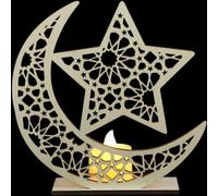 Healeved Wooden Decorative Lamp with LED Lighting, Moon Shape Festival Light for Ramadan and Eid, Lightweight Golden Bedside Ornament Creating A Festive Atmosphere